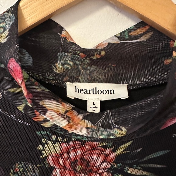 Heartloom The Sydney Black Floral Long Sleeve Mesh Mock Neck Dress | Size Large - Picture 4 of 7